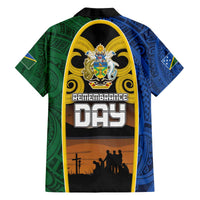 Solomon Islands Remembrance Day Family Matching Off Shoulder Short Dress and Hawaiian Shirt Lest We Forget and Polynesian Tattoo Pattern LT03 - Polynesian Pride