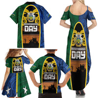 Solomon Islands Remembrance Day Family Matching Summer Maxi Dress and Hawaiian Shirt Lest We Forget and Polynesian Tattoo Pattern