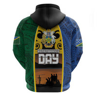 Solomon Islands Remembrance Day Zip Hoodie Lest We Forget and Polynesian Tattoo Pattern