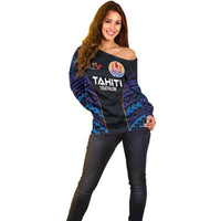 Personalised Tahiti Triathlon Polynesian Pattern Off Shoulder Sweater