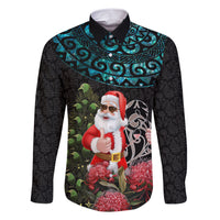 Personalized New Zealand Christmas Family Matching Short Sleeve Bodycon Dress and Hawaiian Shirt Maori Santa Pikorua and Pohutukawa Meri Kirihimete LT03 Dad's Shirt - Long Sleeve Black - Polynesian Pride