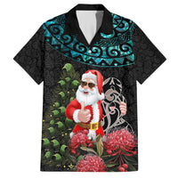 Personalized New Zealand Christmas Family Matching Tank Maxi Dress and Hawaiian Shirt Maori Santa Pikorua and Pohutukawa Meri Kirihimete LT03 Dad's Shirt - Short Sleeve Black - Polynesian Pride