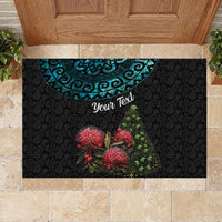 Personalized New Zealand Christmas Rubber Doormat Maori Santa Pikorua and Pohutukawa Meri Kirihimete LT03 - Polynesian Pride