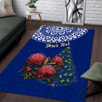 Personalized New Zealand Christmas Area Rug Maori Santa Pikorua and Pohutukawa Meri Kirihimete Blue LT03 Blue - Polynesian Pride