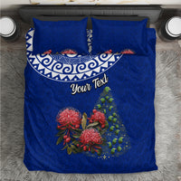 Personalized New Zealand Christmas Bedding Set Maori Santa Pikorua and Pohutukawa Meri Kirihimete Blue LT03 Blue - Polynesian Pride