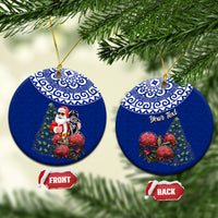 Personalized New Zealand Christmas Ceramic Ornament Maori Santa Pikorua and Pohutukawa Meri Kirihimete Blue LT03 Circle Blue - Polynesian Pride
