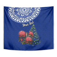 Personalized New Zealand Christmas Tapestry Maori Santa Pikorua and Pohutukawa Meri Kirihimete Blue LT03 - Polynesian Pride