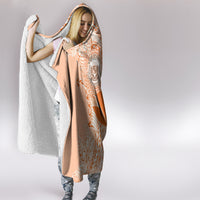 Kanaka Maoli Tropical Flowers with Kakau Tribal Hooded Blanket Peach Fuzz Color LT03 - Polynesian Pride