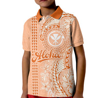 Kanaka Maoli Tropical Flowers with Kakau Tribal Kid Polo Shirt Peach Fuzz Color LT03 Kid Peach Fuzz - Polynesian Pride