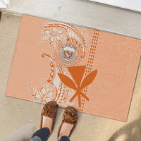 Kanaka Maoli Tropical Flowers with Kakau Tribal Rubber Doormat Peach Fuzz Color LT03 - Polynesian Pride