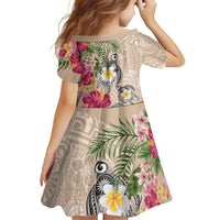 Hawaiian Tropical Flowers and Tribal Turtles Family Matching Puletasi and Hawaiian Shirt Polynesian Art Motifs Beige Color LT03 - Polynesian Pride