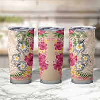 Hawaiian Tropical Flowers and Tribal Turtles Tumbler Cup Polynesian Art Motifs Beige Color LT03 - Polynesian Pride