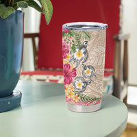Hawaiian Tropical Flowers and Tribal Turtles Tumbler Cup Polynesian Art Motifs Beige Color LT03 - Polynesian Pride