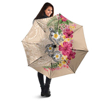 Hawaiian Tropical Flowers and Tribal Turtles Umbrella Polynesian Art Motifs Beige Color LT03 - Polynesian Pride