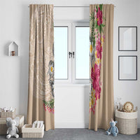 Hawaiian Tropical Flowers and Tribal Turtles Window Curtain Polynesian Art Motifs Beige Color LT03 - Polynesian Pride