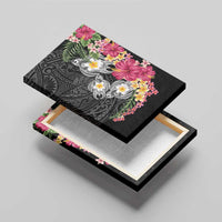 Hawaiian Tropical Flowers and Tribal Turtles Canvas Wall Art Polynesian Art Motifs Black Color LT03 - Polynesian Pride