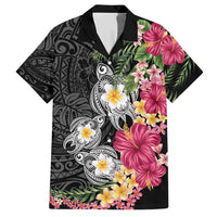 Hawaiian Tropical Flowers and Tribal Turtles Hawaiian Shirt Polynesian Art Motifs Black Color LT03 Black - Polynesian Pride