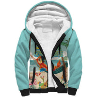 Aloha Hawaii It's 5 o'clock Somewhere Sherpa Hoodie Chill Parrot on Beach with Tropical Plants LT03 Unisex Multicolor - Polynesian Pride