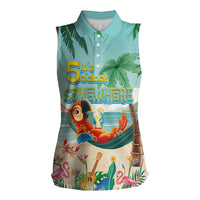 Aloha Hawaii It's 5 o'clock Somewhere Women Sleeveless Polo Shirt Chill Parrot on Beach with Tropical Plants LT03 Female Multicolor - Polynesian Pride