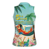 Aloha Hawaii It's 5 o'clock Somewhere Women Sleeveless Polo Shirt Chill Parrot on Beach with Tropical Plants LT03 - Polynesian Pride