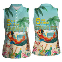 Aloha Hawaii It's 5 o'clock Somewhere Women Sleeveless Polo Shirt Chill Parrot on Beach with Tropical Plants LT03 - Polynesian Pride