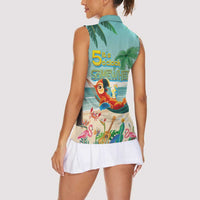 Aloha Hawaii It's 5 o'clock Somewhere Women Sleeveless Polo Shirt Chill Parrot on Beach with Tropical Plants LT03 - Polynesian Pride