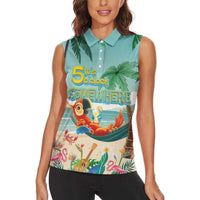 Aloha Hawaii It's 5 o'clock Somewhere Women Sleeveless Polo Shirt Chill Parrot on Beach with Tropical Plants LT03 - Polynesian Pride