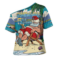 Mele Kalikimaka Hawaii It's 5 o'clock Somewhere Cross Shoulder Shirt Funny Lazy Santa Claus Chilling with Cocktail LT03 - Polynesian Pride