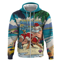 Mele Kalikimaka Hawaii It's 5 o'clock Somewhere Hoodie Funny Lazy Santa Claus Chilling with Cocktail LT03 Zip Hoodie Multicolor - Polynesian Pride
