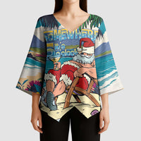 Mele Kalikimaka Hawaii It's 5 o'clock Somewhere Kimono Sleeve Blouse Funny Lazy Santa Claus Chilling with Cocktail LT03 - Polynesian Pride