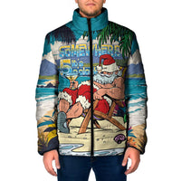 Mele Kalikimaka Hawaii It's 5 o'clock Somewhere Padded Jacket Funny Lazy Santa Claus Chilling with Cocktail LT03 Men Multicolor - Polynesian Pride