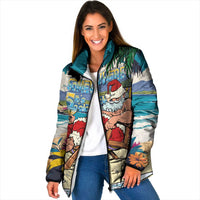 Mele Kalikimaka Hawaii It's 5 o'clock Somewhere Padded Jacket Funny Lazy Santa Claus Chilling with Cocktail LT03 Women Multicolor - Polynesian Pride