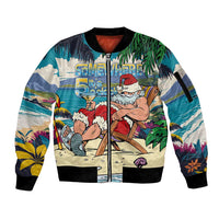Mele Kalikimaka Hawaii It's 5 o'clock Somewhere Sleeve Zip Bomber Jacket Funny Lazy Santa Claus Chilling with Cocktail LT03 Unisex Multicolor - Polynesian Pride