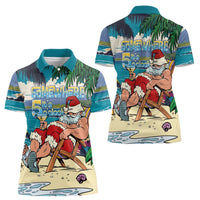 Mele Kalikimaka Hawaii It's 5 o'clock Somewhere Women Polo Shirt Funny Lazy Santa Claus Chilling with Cocktail - Polynesian Pride