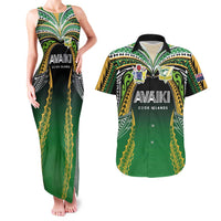 Custom Cook Islands Rugby League Couples Matching Tank Maxi Dress and Hawaiian Shirt Avaiki Tatau Tribal Motifs Black Color - Polynesian Pride