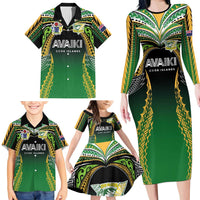 Custom Cook Islands Rugby League Family Matching Long Sleeve Bodycon Dress and Hawaiian Shirt Avaiki Tatau Tribal Motifs Black Color LT03 - Polynesian Pride