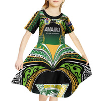 Custom Cook Islands Rugby League Kid Short Sleeve Dress Avaiki Tatau Tribal Motifs Black Color - Polynesian Pride
