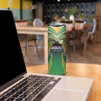 Custom Cook Islands Rugby League Skinny Tumbler Avaiki Tatau Tribal Motifs Black Color - Polynesian Pride