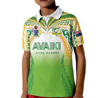 Custom Cook Islands Rugby League Kid Polo Shirt Avaiki Tatau Tribal Motifs White Color - Polynesian Pride
