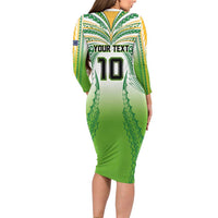 Custom Cook Islands Rugby League Long Sleeve Bodycon Dress Avaiki Tatau Tribal Motifs White Color - Polynesian Pride