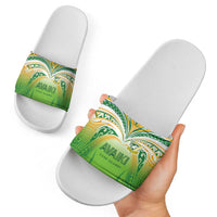 Cook Islands Rugby League Slide Sandals Avaiki Tatau Tribal Motifs White Color LT03 - Polynesian Pride