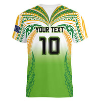 Custom Cook Islands Rugby League Women V-Neck T-Shirt Avaiki Tatau Tribal Motifs White Color - Polynesian Pride