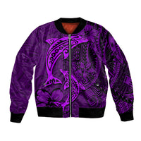 Polynesian Dolphin Valentine Day Bomber Jacket Hibiscus and Tribal Tattoo Purple Style LT03 Unisex Purple - Polynesian Pride