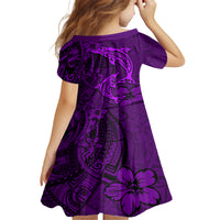 Polynesian Dolphin Valentine Day Family Matching Off Shoulder Maxi Dress and Hawaiian Shirt Hibiscus and Tribal Tattoo Purple Style LT03 - Polynesian Pride