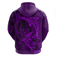 Polynesian Dolphin Valentine Day Zip Hoodie Hibiscus and Tribal Tattoo Purple Style LT03 - Polynesian Pride