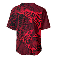 Polynesian Dolphin Valentine Day Baseball Jersey Hibiscus and Tribal Tattoo Red Style LT03 - Polynesian Pride