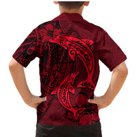 Polynesian Dolphin Valentine Day Family Matching Mermaid Dress and Hawaiian Shirt Hibiscus and Tribal Tattoo Red Style LT03 - Polynesian Pride