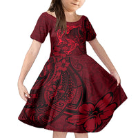 Polynesian Dolphin Valentine Day Family Matching Tank Maxi Dress and Hawaiian Shirt Hibiscus and Tribal Tattoo Red Style LT03 Daughter's Dress Red - Polynesian Pride