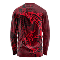 Polynesian Dolphin Valentine Day Long Sleeve Shirt Hibiscus and Tribal Tattoo Red Style LT03 - Polynesian Pride