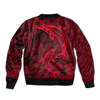 Polynesian Dolphin Valentine Day Sleeve Zip Bomber Jacket Hibiscus and Tribal Tattoo Red Style LT03 - Polynesian Pride